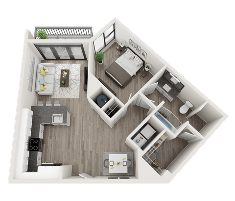 Floor plan for 1 bed, 1 bath, 821 sqft